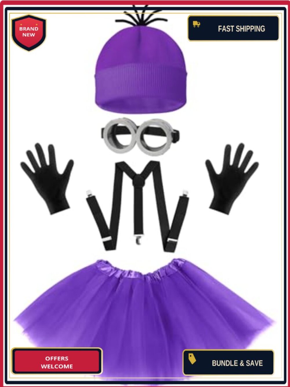 5 Pc Halloween Costume Accessories Set for Women Steampunk Goggles Tutu